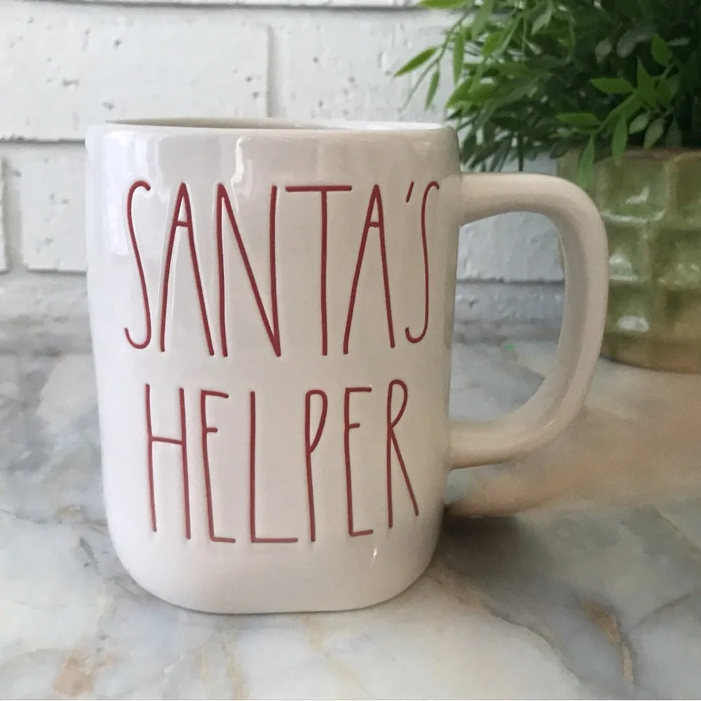 Rae Dunn Mug Santa’s Helper White with Red Lettering